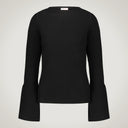 Maglia in pura lana merino scollo ampio sui lati con polsino svasato aperto 100% lana merino