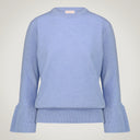 Crew neck sweater with bell cuffs in merino wool and cashmere