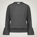 Crew neck sweater with bell cuffs in merino wool and cashmere