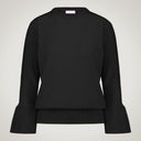 Crew neck sweater with bell cuffs in merino wool and cashmere