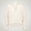 Oversized polo shirt with shirt collar and open cuffs in merino wool and cashmere