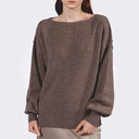 Maglia over scollo ampio sui lati con fondo manica a sbuffo 100% lana merino - TRÈS AMIE 