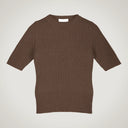 Maglia a mezza manica a costa larga 100% lana merino