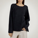 Wide crew neck sweater with flared sleeves in merino wool and cashmere