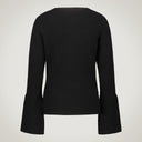 Pure merino wool sweater with wide neckline on the sides and open flared cuff 100% merino wool