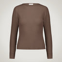 Ribbed sweater with wide neck on the sides in extrafine merino wool blend