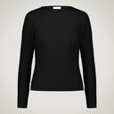 Ribbed sweater with wide neck on the sides in extrafine merino wool blend