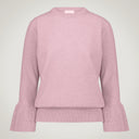 Crew neck sweater with bell cuffs in merino wool and cashmere