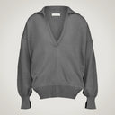 Polo oversize con collo camicia e polsi aperti in lana merino e cashmere