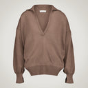 Polo oversize con collo camicia e polsi aperti in lana merino e cashmere