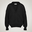 Polo oversize con collo camicia e polsi aperti in lana merino e cashmere