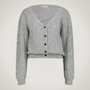 Cardigan 3 bottoni corto in vita a costa alternata blend alpaca