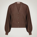 Cardigan 4 bottoni semi oversize con manica a sbuffo 100% lana merino