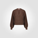 Cardigan 4 bottoni semi over con manica a sbuffo