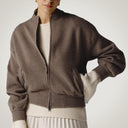 Bomber jacket with zip and diagonal pockets 100% merino wool