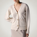 Slightly fitted three-button cardigan in merino wool and cashmere