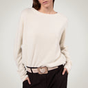 Crew neck sweater with shirt cuffs in merino wool and cashmere
