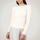 Ribbed sweater with wide neck on the sides in extrafine merino wool blend