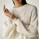 Maglia oversize girocollo punto fantasia con maniche ampie in lana merino e alpaca