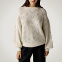 Maglia oversize girocollo punto fantasia con maniche ampie in lana merino e alpaca